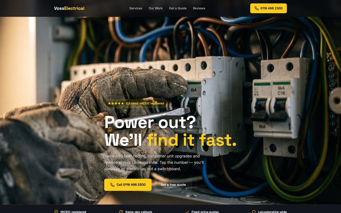 The Voss roofing website homepage